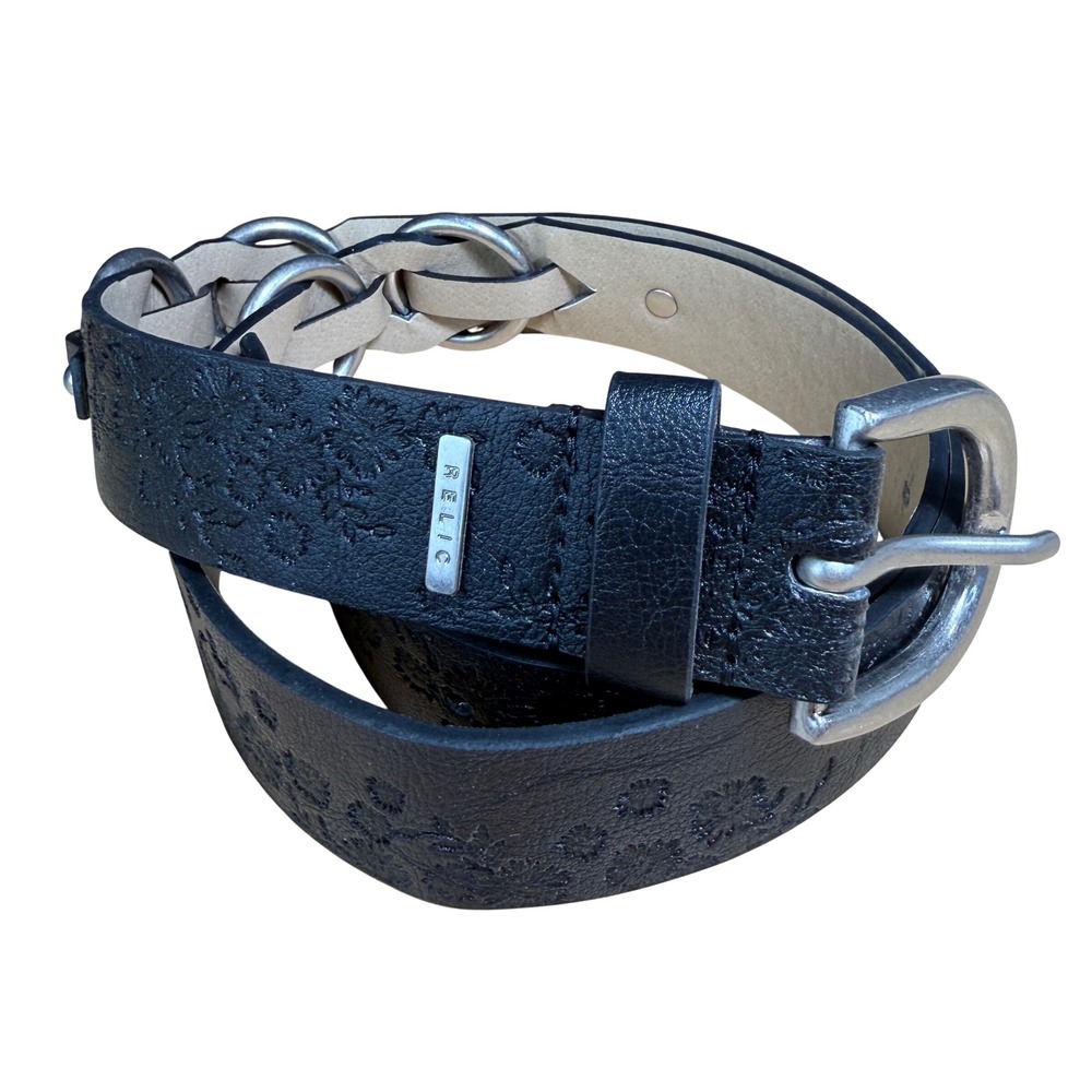 Relic Floral Embossed Belt Womens Size M Black Ring Western Boho RLJ8422001